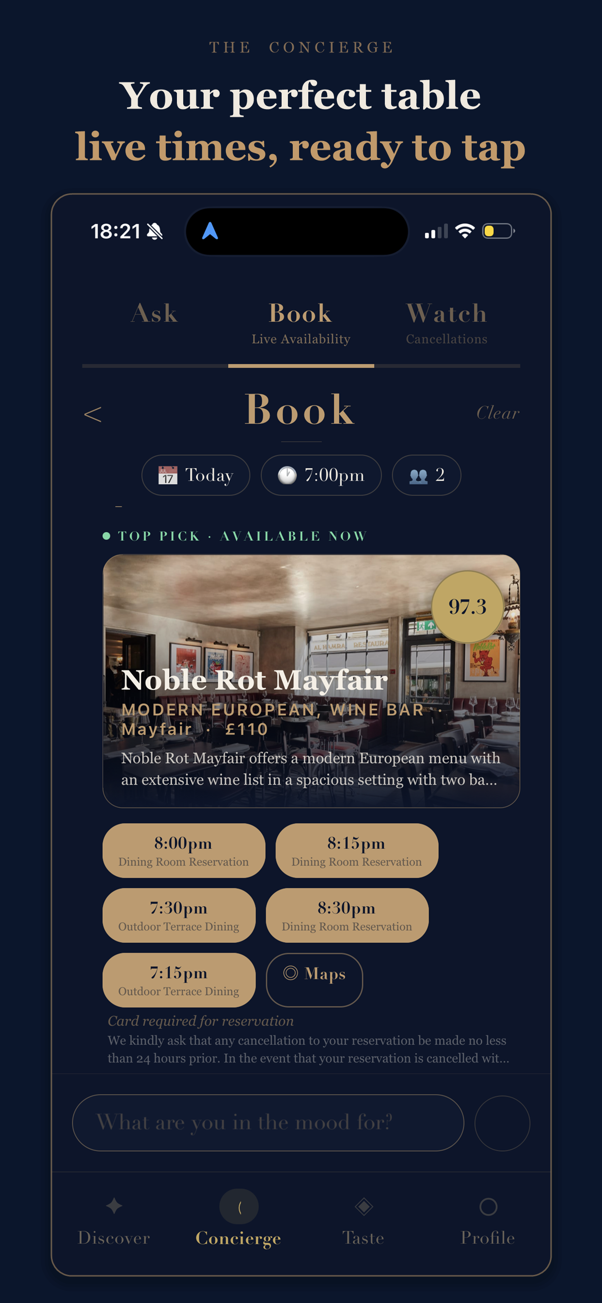 Your perfect table — live times ready to tap
