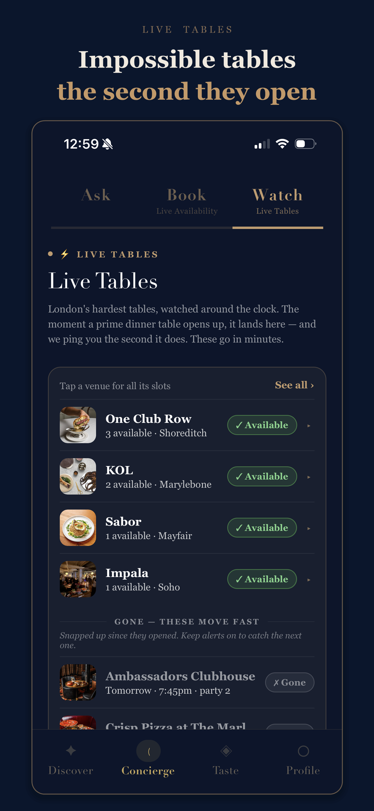 Impossible tables, the second they open